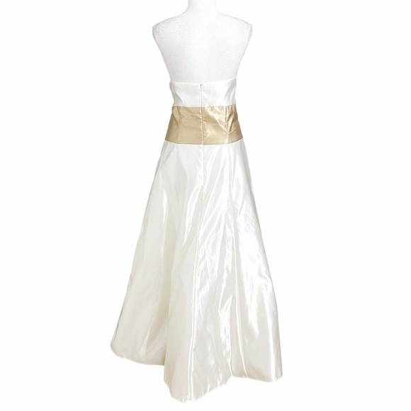 JESSICA MCCLINTOCK FOR GUNNE SAX WHITE GOLD SATIN STRAPLESS BRIDAL PROM DRESS - Picture 3 of 9